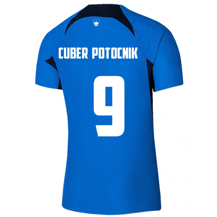 נשים כדורגל סלובניה Jaka Cuber Potocnik #9 כְּחוֹל הרחק ג'רזי 24-26