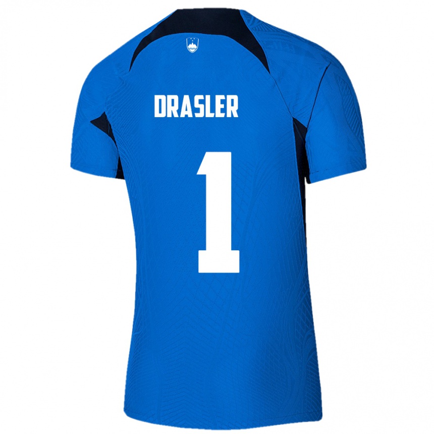 נשים כדורגל סלובניה Iztok Drasler #1 כְּחוֹל הרחק ג'רזי 24-26