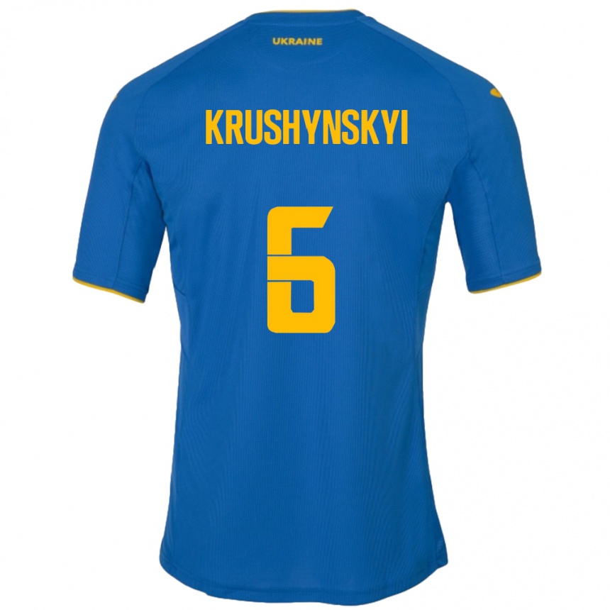 נשים כדורגל אוקראינה Borys Krushynskyi #6 כְּחוֹל הרחק ג'רזי 24-26