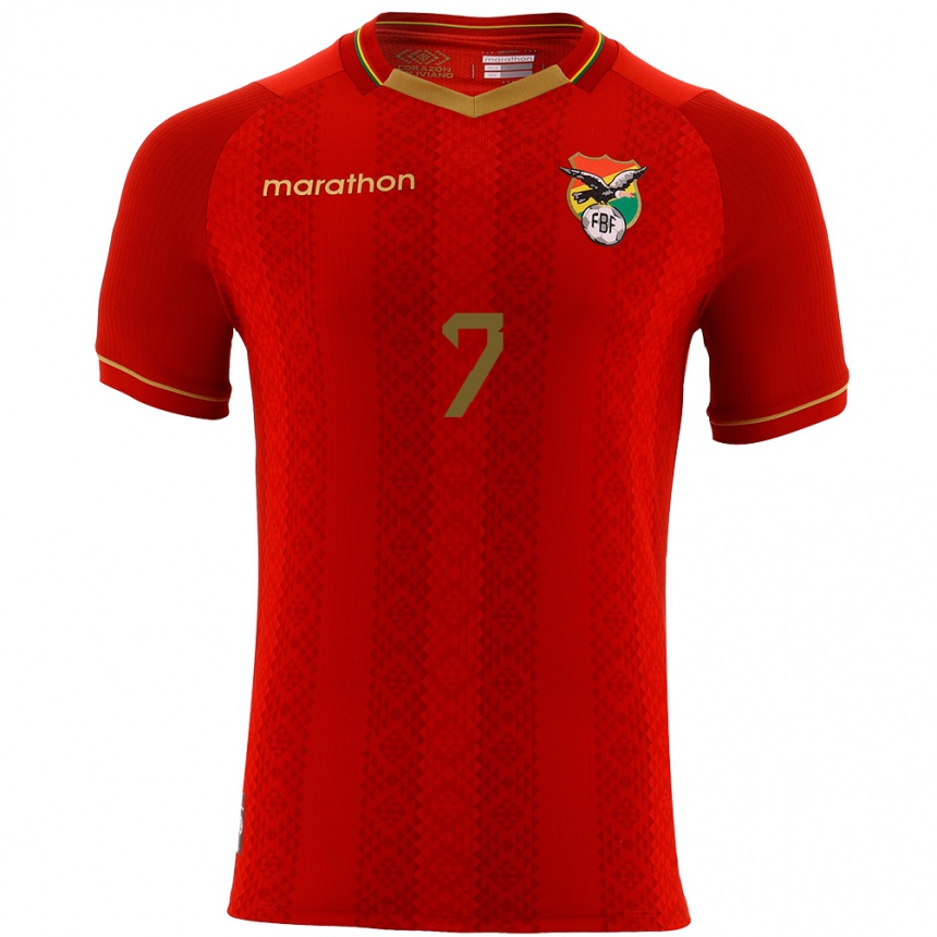 נשים כדורגל בוליביה Miguel Villarroel #7 אָדוֹם הרחק ג'רזי 24-26
