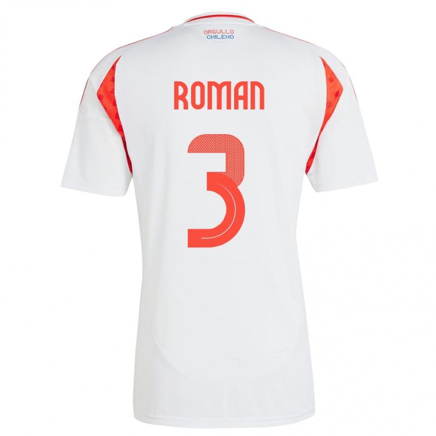 נשים כדורגל צ'ילה Iván Román #3 לבן הרחק ג'רזי 24-26