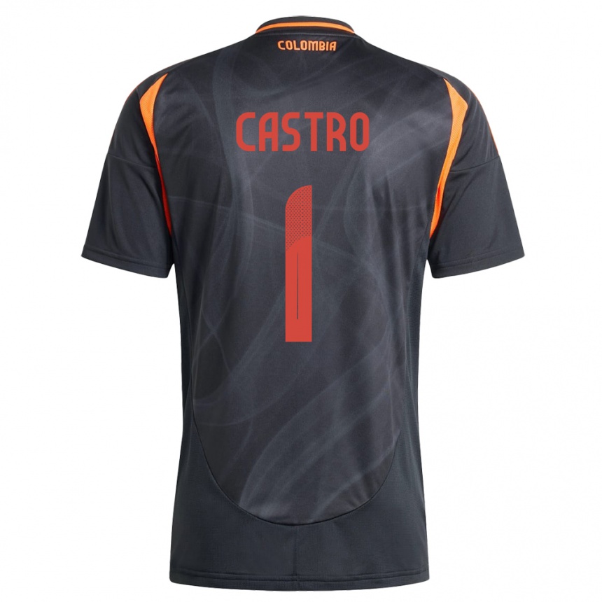 נשים כדורגל קולומביה Danny Castro #1 שָׁחוֹר הרחק ג'רזי 24-26