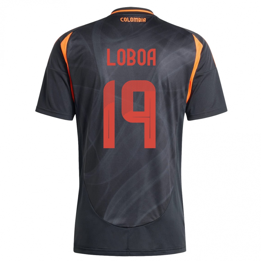 נשים כדורגל קולומביה Valerin Loboa #19 שָׁחוֹר הרחק ג'רזי 24-26