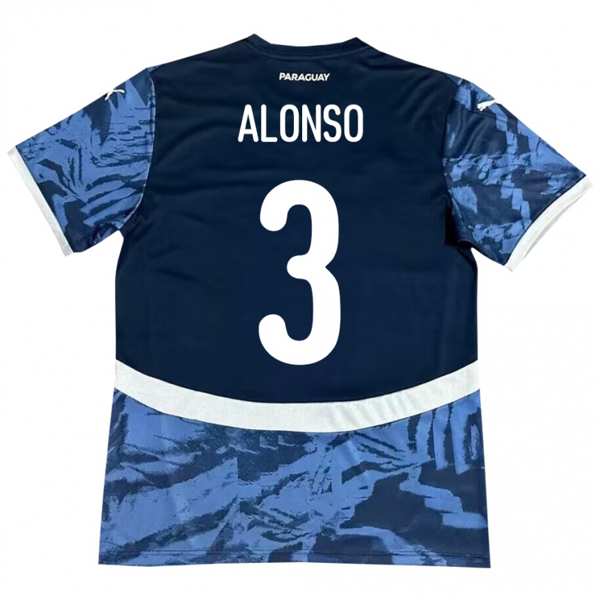 נשים כדורגל פרגוואי Lorena Alonso #3 כְּחוֹל הרחק ג'רזי 24-26