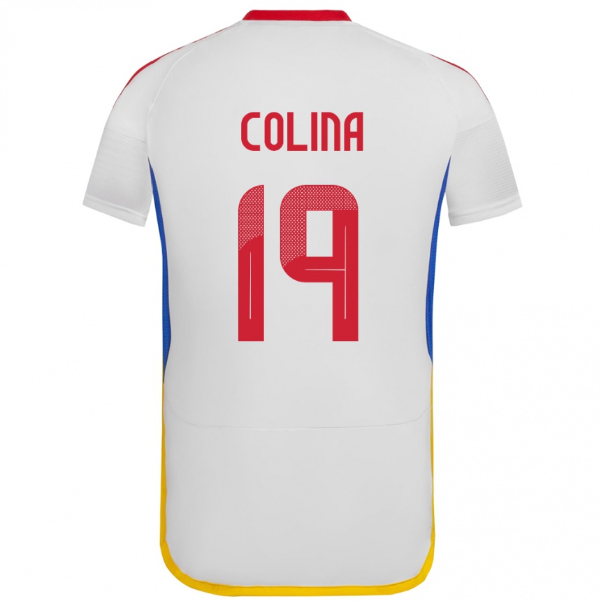 נשים כדורגל ונצואלה Junior Colina #19 לבן הרחק ג'רזי 24-26