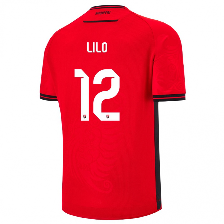 ילדים כדורגל אלבניה Klidman Lilo #12 שחור אדום ג'רזי ביתית 26-28