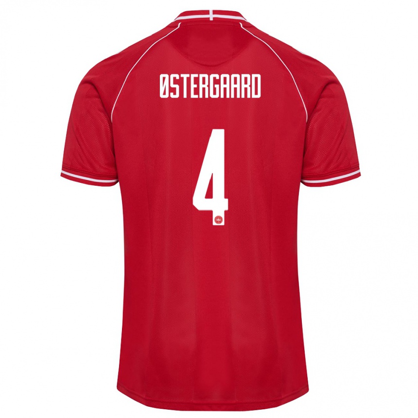 ילדים כדורגל דנמרק Marcus Østergaard #4 אדום לבן ג'רזי ביתית 26-28