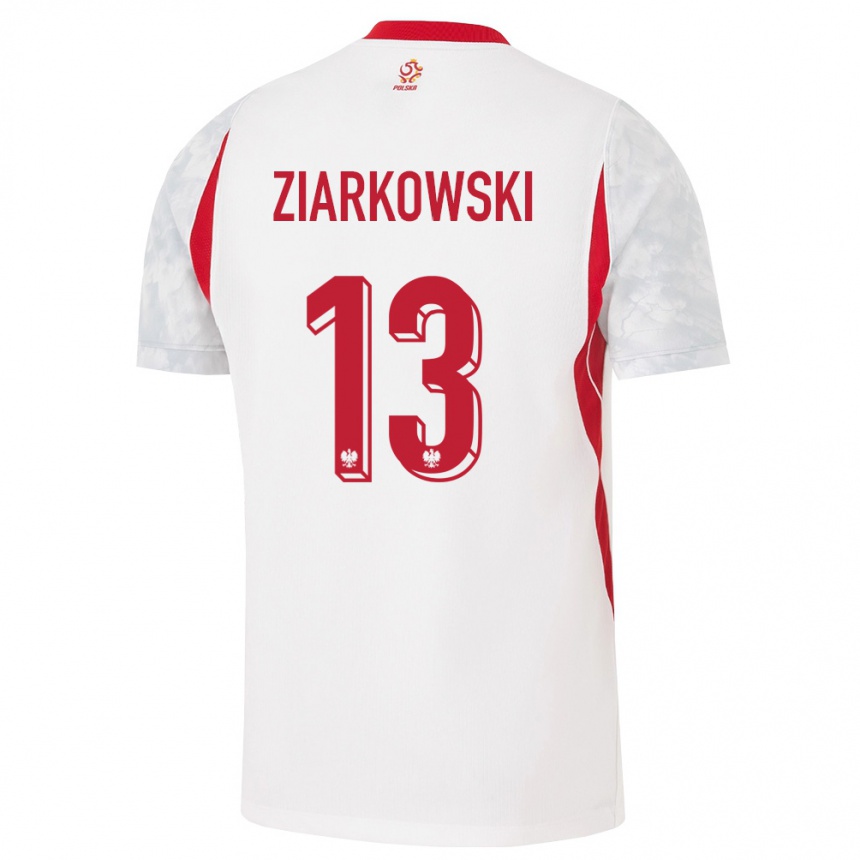 ילדים כדורגל פולין Tymon Ziarkowski #13 לבן אדום אפור ג'רזי ביתית 26-28