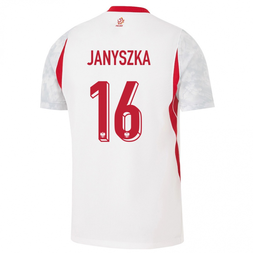 ילדים כדורגל פולין Hubert Janyszka #16 לבן אדום אפור ג'רזי ביתית 26-28