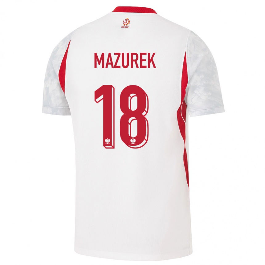 ילדים כדורגל פולין Bartosz Mazurek #18 לבן אדום אפור ג'רזי ביתית 26-28