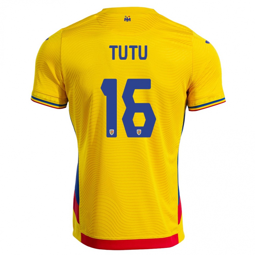 ילדים כדורגל רומניה Mark Țuțu #16 צהוב אדום ג'רזי ביתית 26-28
