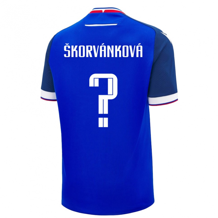 ילדים כדורגל סלובקיה Dominika Škorvánková #0 כחול לבן ג'רזי ביתית 26-28