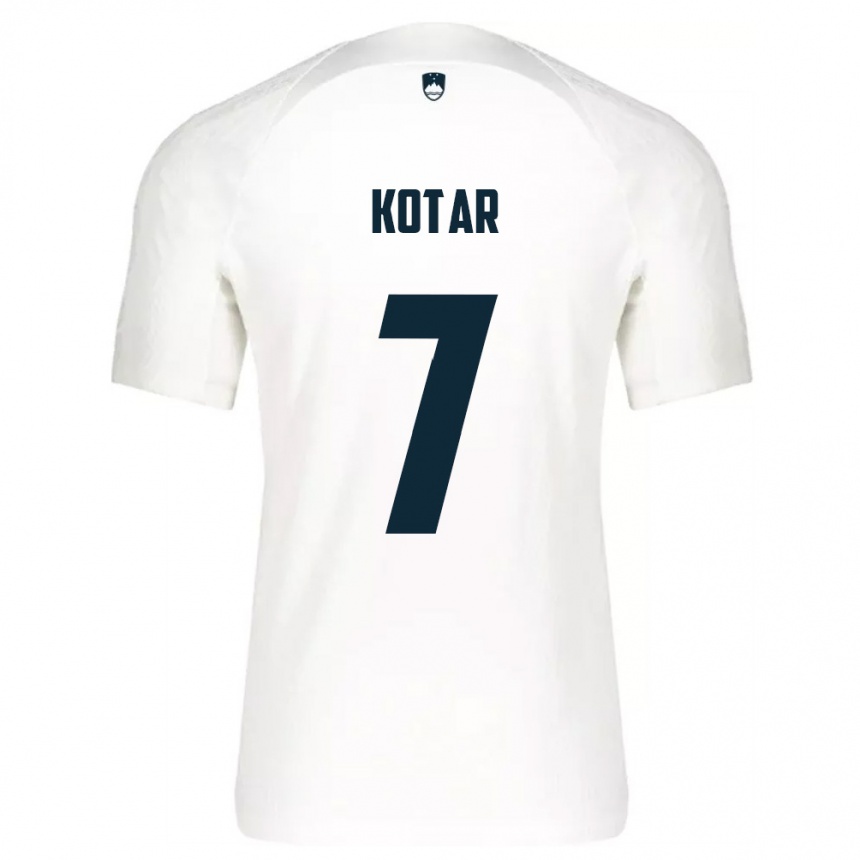 ילדים כדורגל סלובניה Tristan Kotar #7 לבן כחול ג'רזי ביתית 26-28
