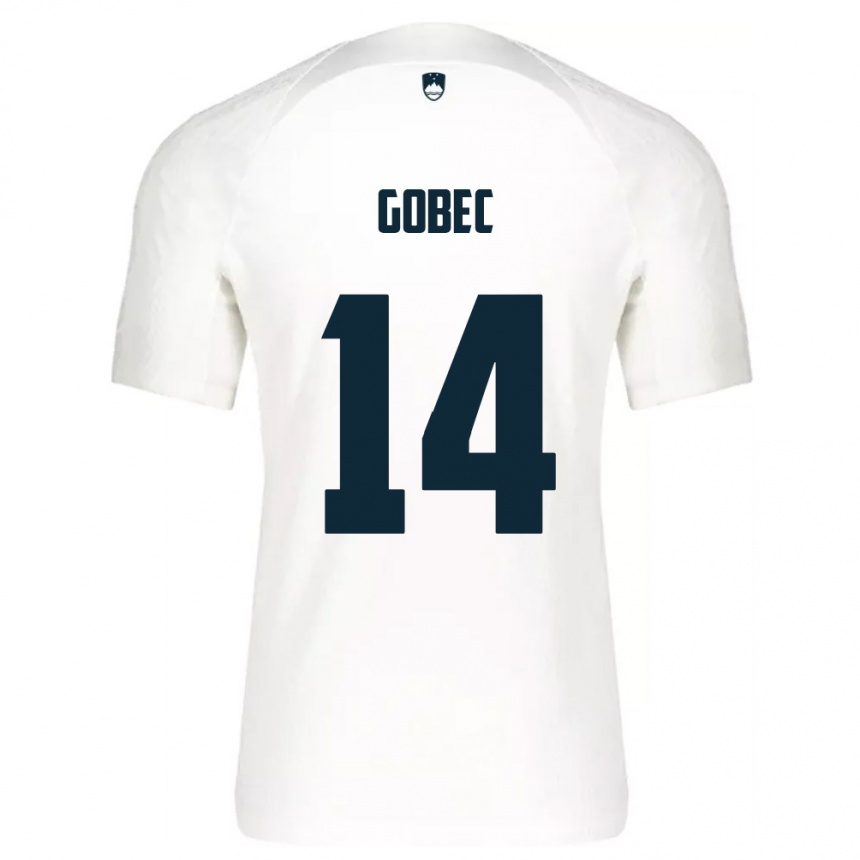 ילדים כדורגל סלובניה Stijan Gobec #14 לבן כחול ג'רזי ביתית 26-28
