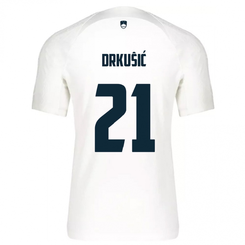 ילדים כדורגל סלובניה Vanja Drkusic #21 לבן כחול ג'רזי ביתית 26-28