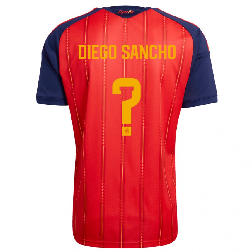 ילדים כדורגל ספרד Diego Sancho #0 אדום כהה צהוב ג'רזי ביתית 26-28