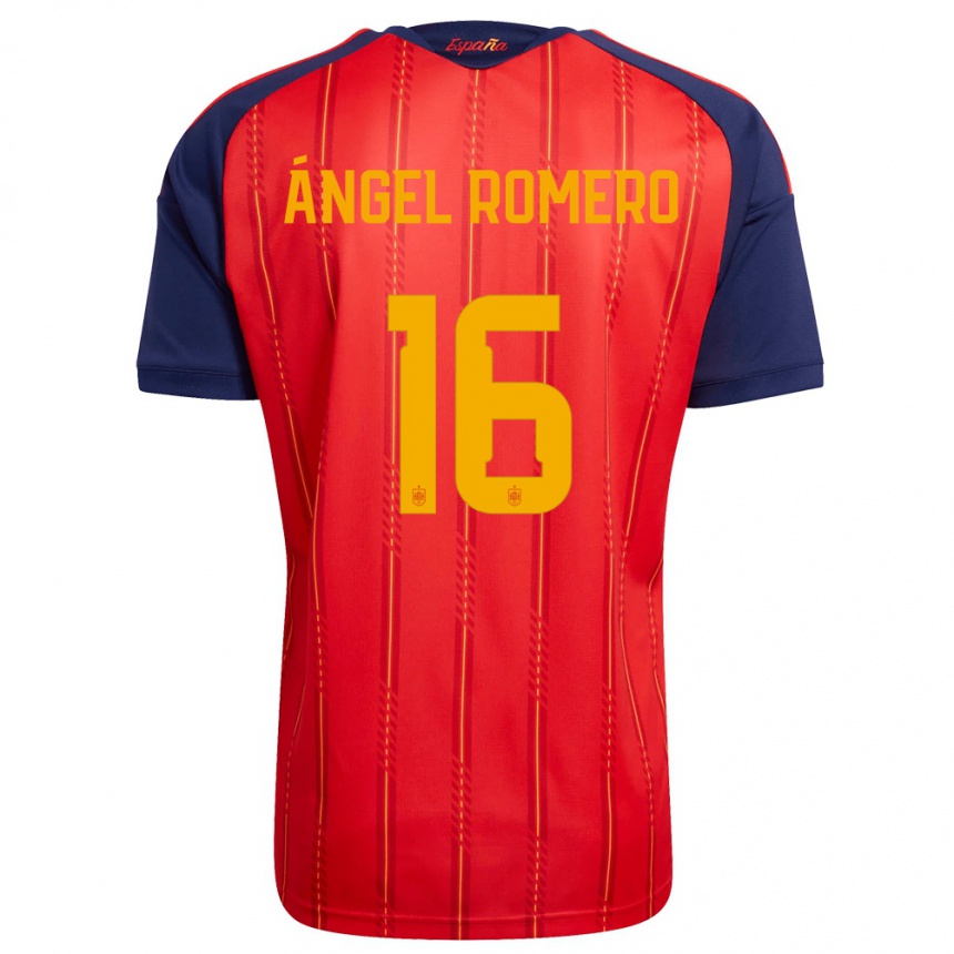 ילדים כדורגל ספרד Miguel Ángel Romero #16 אדום כהה צהוב ג'רזי ביתית 26-28