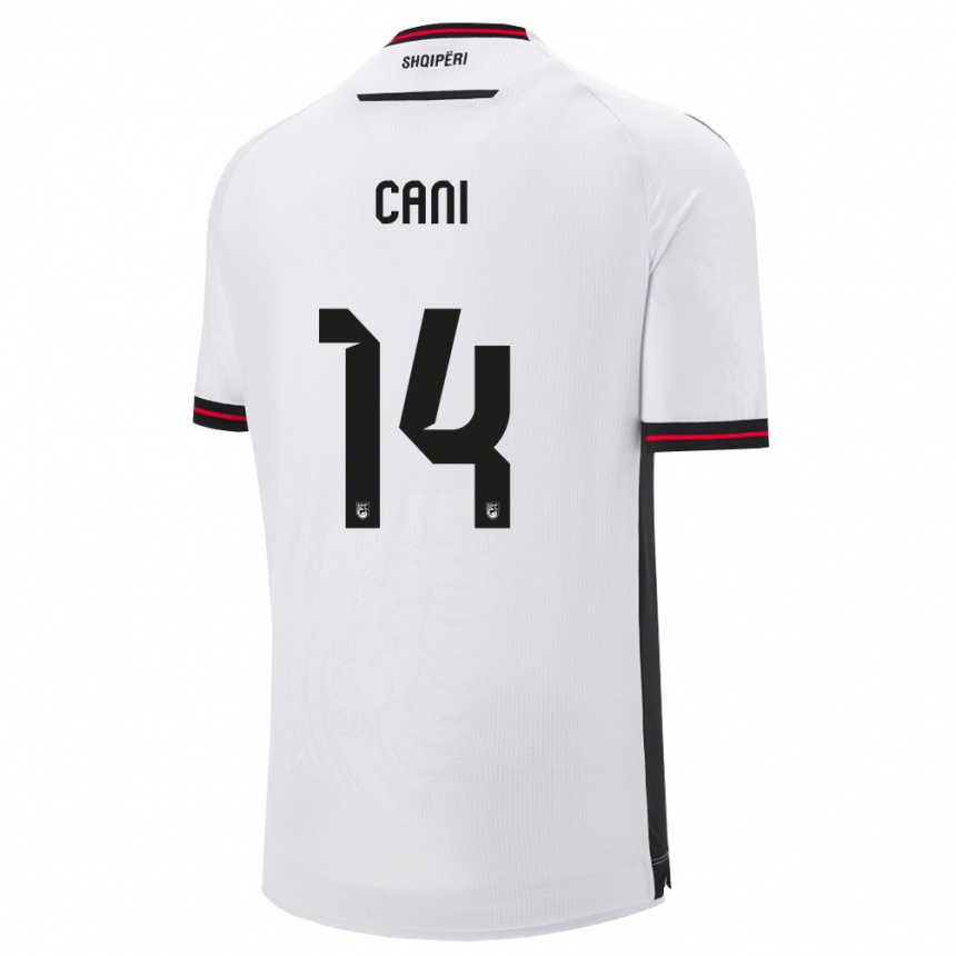 ילדים כדורגל אלבניה Gabrian Cani #14 לבן שחור הרחק ג'רזי 26-28