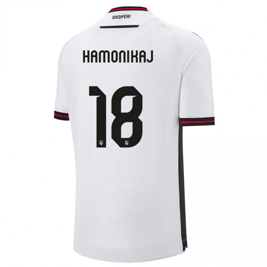 ילדים כדורגל אלבניה Klea Hamonikaj #18 לבן שחור הרחק ג'רזי 26-28