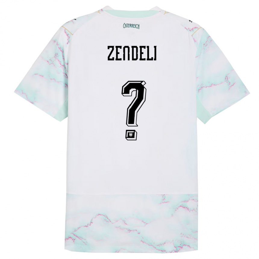 ילדים כדורגל אוסטריה Briken Zendeli #0 לבן ירוק זהב הרחק ג'רזי 26-28