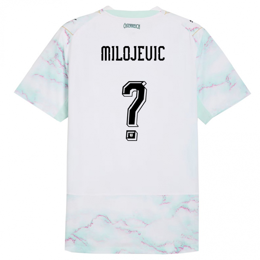 ילדים כדורגל אוסטריה Filip Milojevic #0 לבן ירוק זהב הרחק ג'רזי 26-28