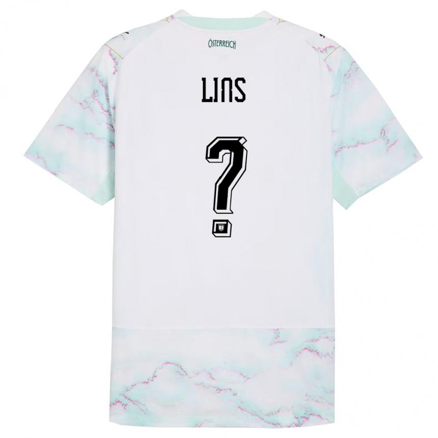 ילדים כדורגל אוסטריה Jonas Lins #0 לבן ירוק זהב הרחק ג'רזי 26-28