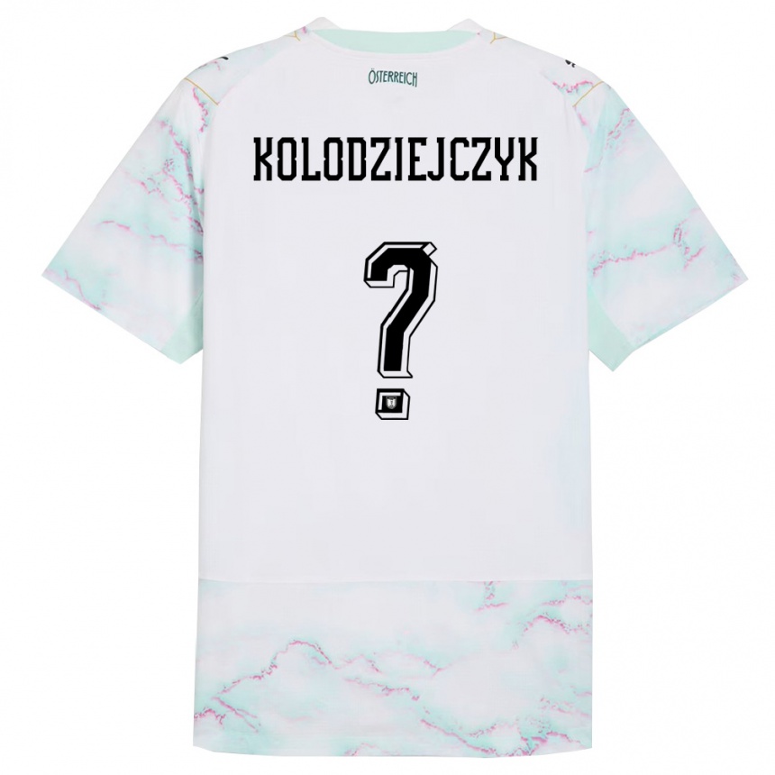 ילדים כדורגל אוסטריה Marek Kolodziejczyk #0 לבן ירוק זהב הרחק ג'רזי 26-28