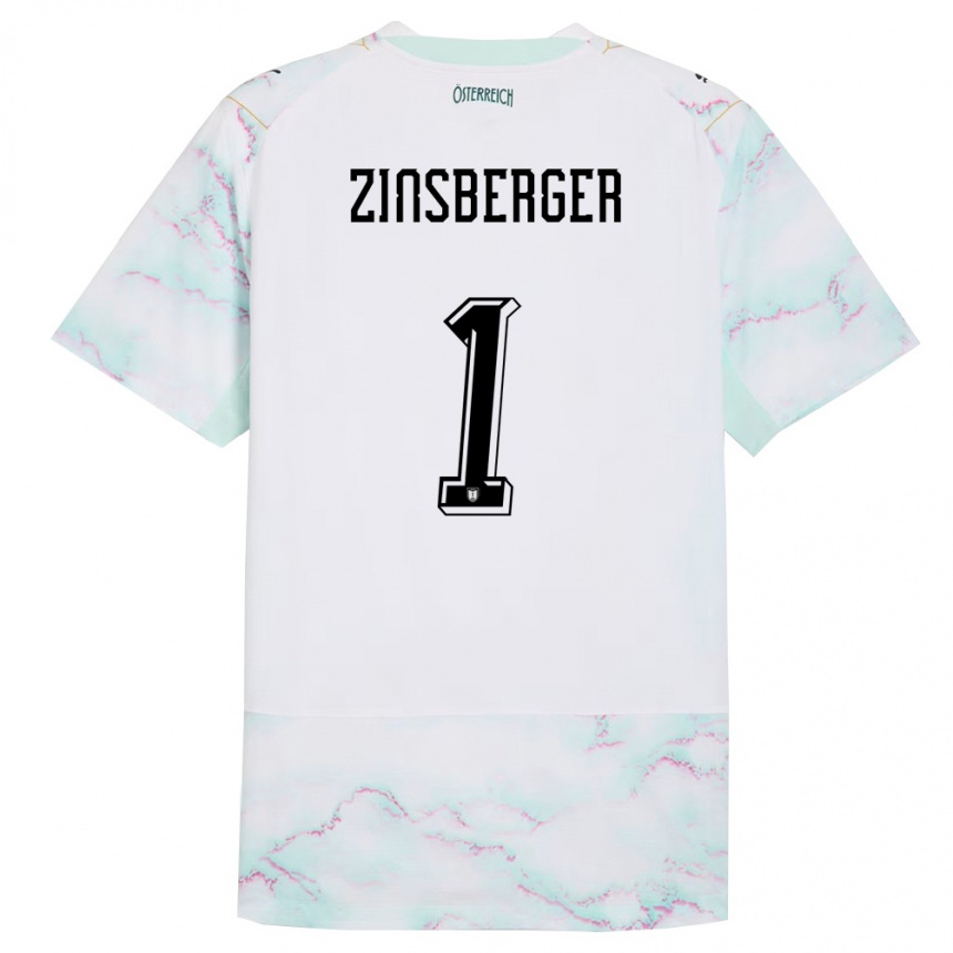 ילדים כדורגל אוסטריה Manuela Zinsberger #1 לבן ירוק זהב הרחק ג'רזי 26-28