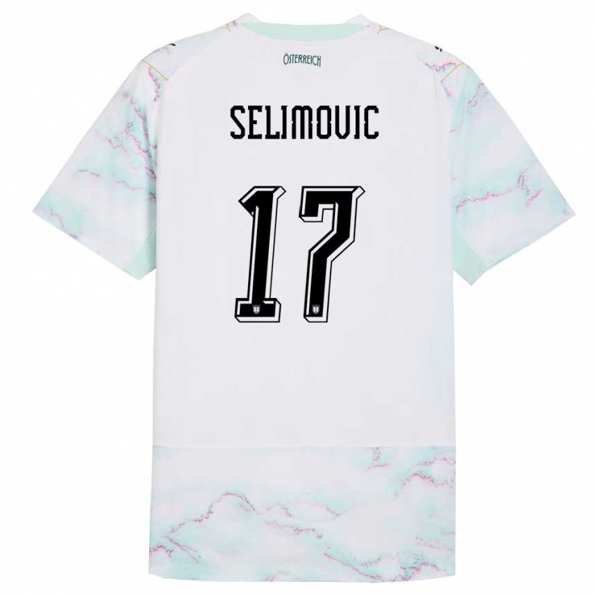 ילדים כדורגל אוסטריה Amar Selimovic #17 לבן ירוק זהב הרחק ג'רזי 26-28