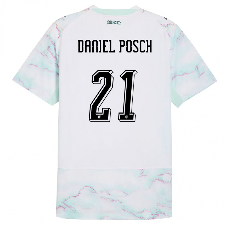 ילדים כדורגל אוסטריה Daniel Posch #21 לבן ירוק זהב הרחק ג'רזי 26-28