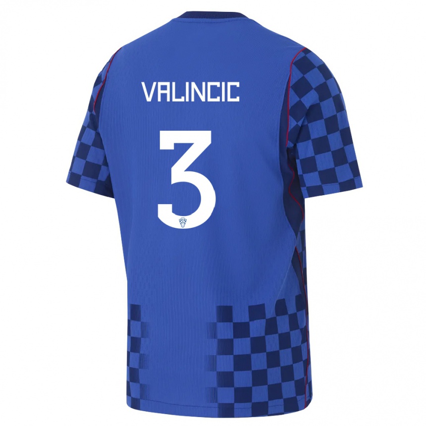 ילדים כדורגל קרואטיה Moris Valincic #3 כחול כהה אדום הרחק ג'רזי 26-28