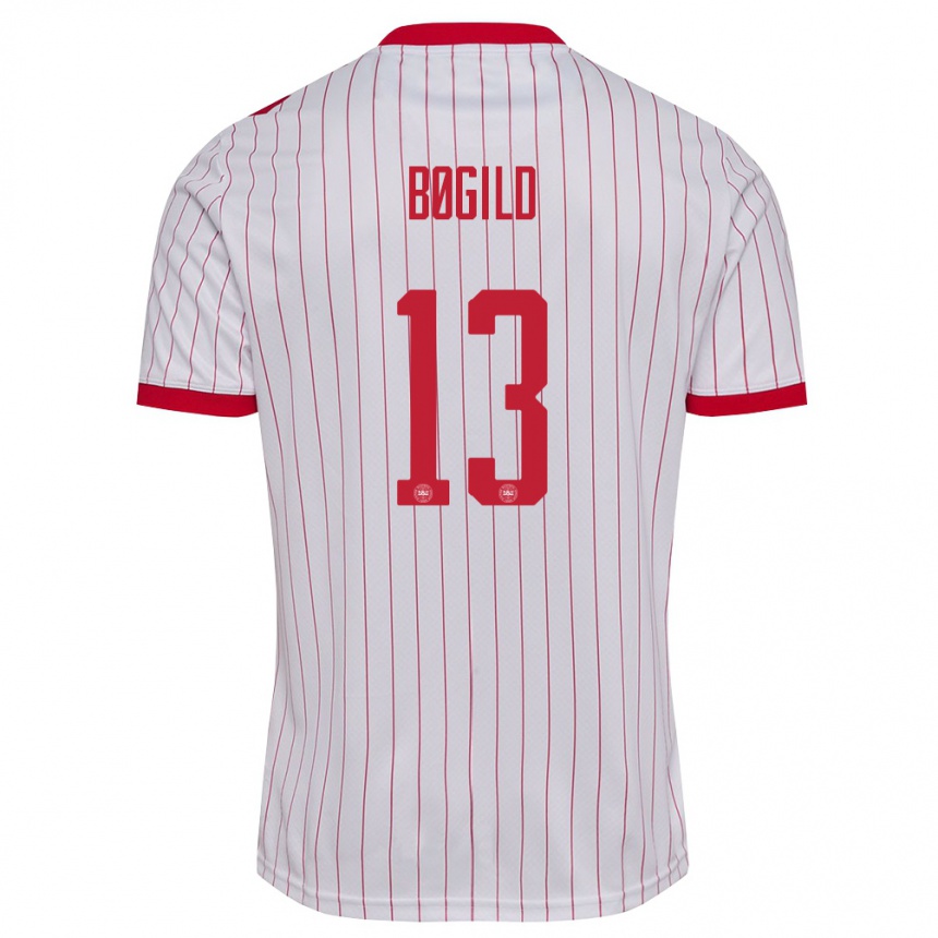 ילדים כדורגל דנמרק Kristian Bøgild #13 לבן אדום הרחק ג'רזי 26-28