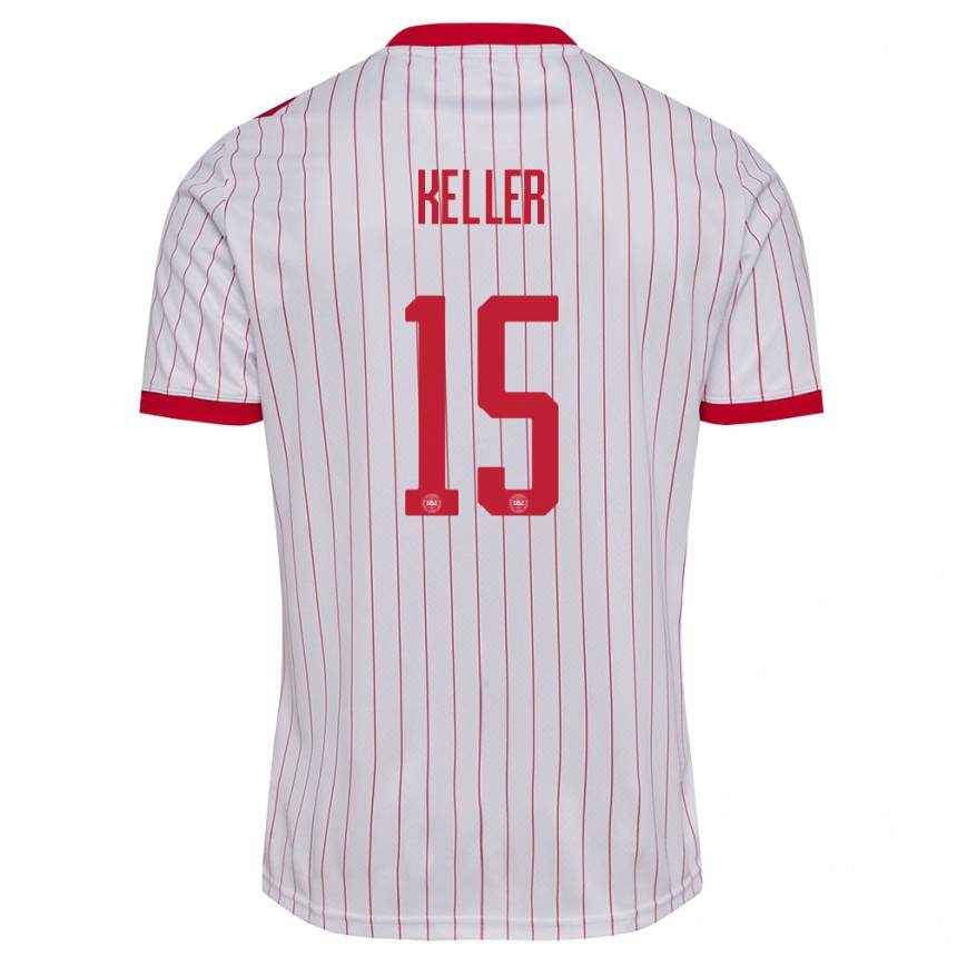 ילדים כדורגל דנמרק Philip Keller #15 לבן אדום הרחק ג'רזי 26-28