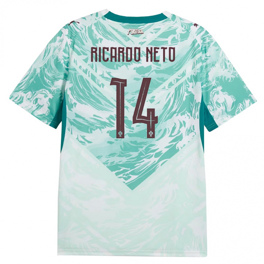 ילדים כדורגל פורטוגל Ricardo Neto #14 כחול שמיים לבן ירוק הרחק ג'רזי 26-28