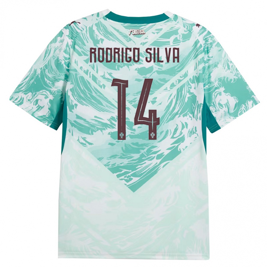 ילדים כדורגל פורטוגל Rodrigo Silva #14 כחול שמיים לבן ירוק הרחק ג'רזי 26-28