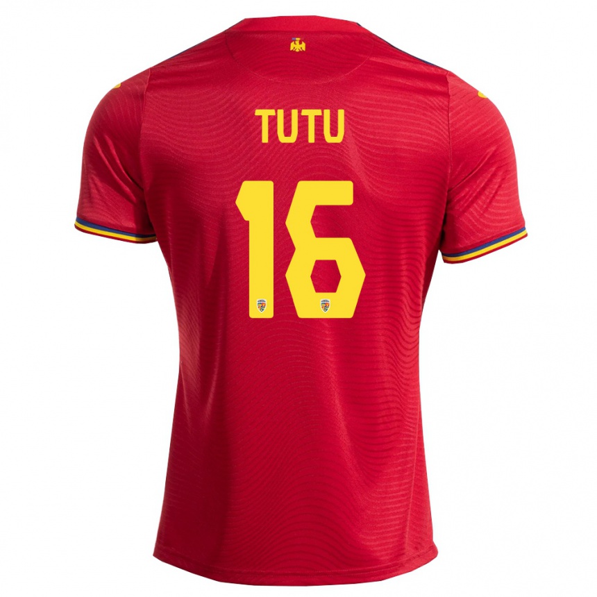 ילדים כדורגל רומניה Mark Țuțu #16 אדום כהה צהוב הרחק ג'רזי 26-28