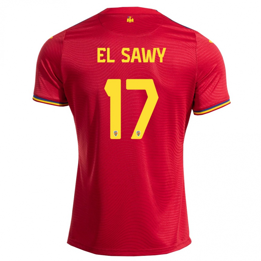 ילדים כדורגל רומניה Omar El Sawy #17 אדום כהה צהוב הרחק ג'רזי 26-28