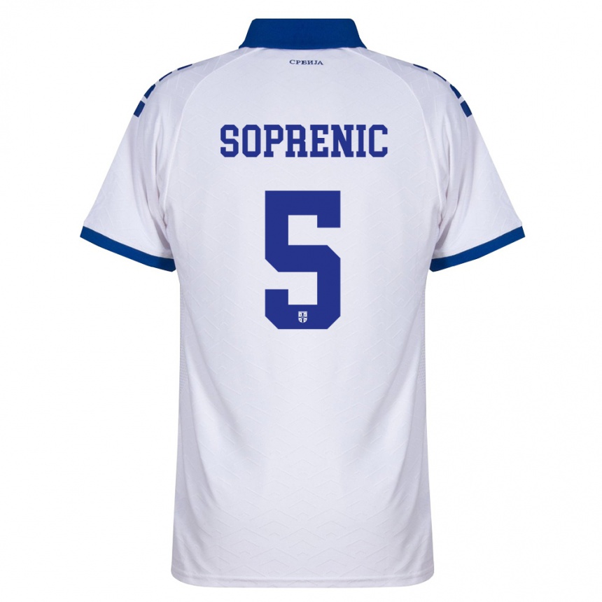 ילדים כדורגל סרביה Milos Soprenic #5 כהה לבן אדום הרחק ג'רזי 26-28