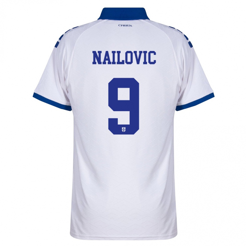 ילדים כדורגל סרביה Kabir Nailovic #9 כהה לבן אדום הרחק ג'רזי 26-28