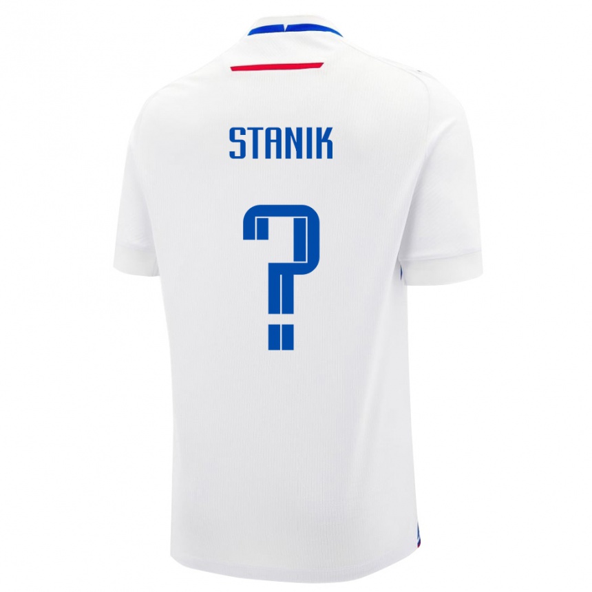 ילדים כדורגל סלובקיה Teodor Stanik #0 לבן כחול הרחק ג'רזי 26-28