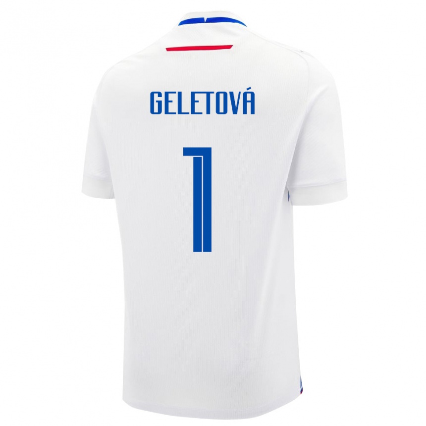 ילדים כדורגל סלובקיה Martina Geletová #1 לבן כחול הרחק ג'רזי 26-28
