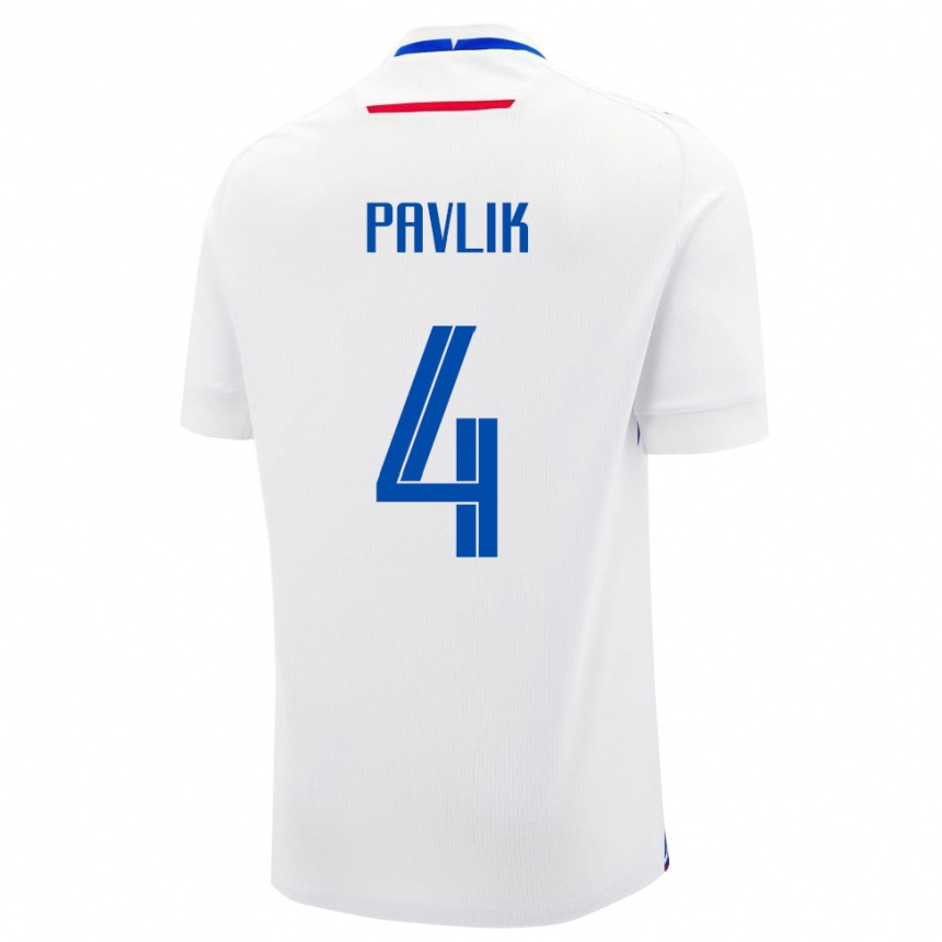 ילדים כדורגל סלובקיה Matus Pavlik #4 לבן כחול הרחק ג'רזי 26-28