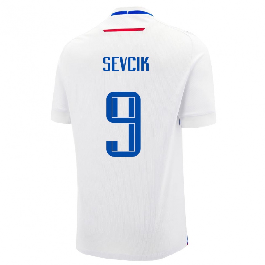 ילדים כדורגל סלובקיה Simon Sevcik #9 לבן כחול הרחק ג'רזי 26-28