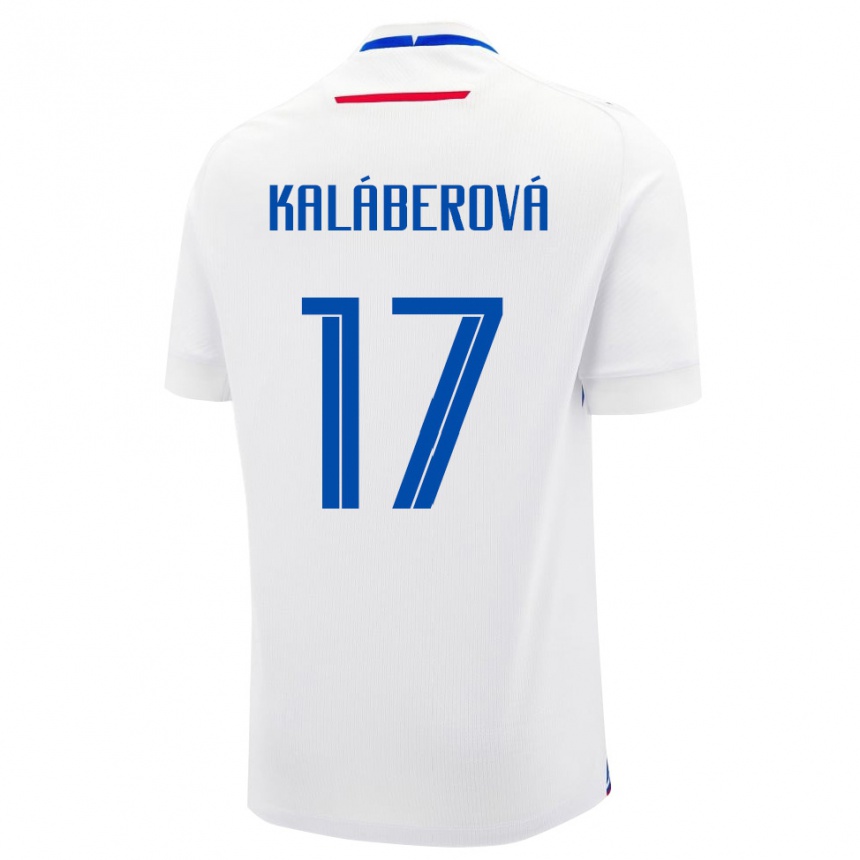 ילדים כדורגל סלובקיה Victoria Kaláberová #17 לבן כחול הרחק ג'רזי 26-28