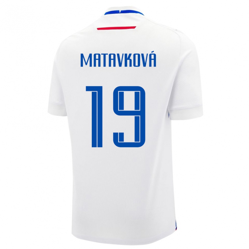 ילדים כדורגל סלובקיה Ľudmila Maťavková #19 לבן כחול הרחק ג'רזי 26-28