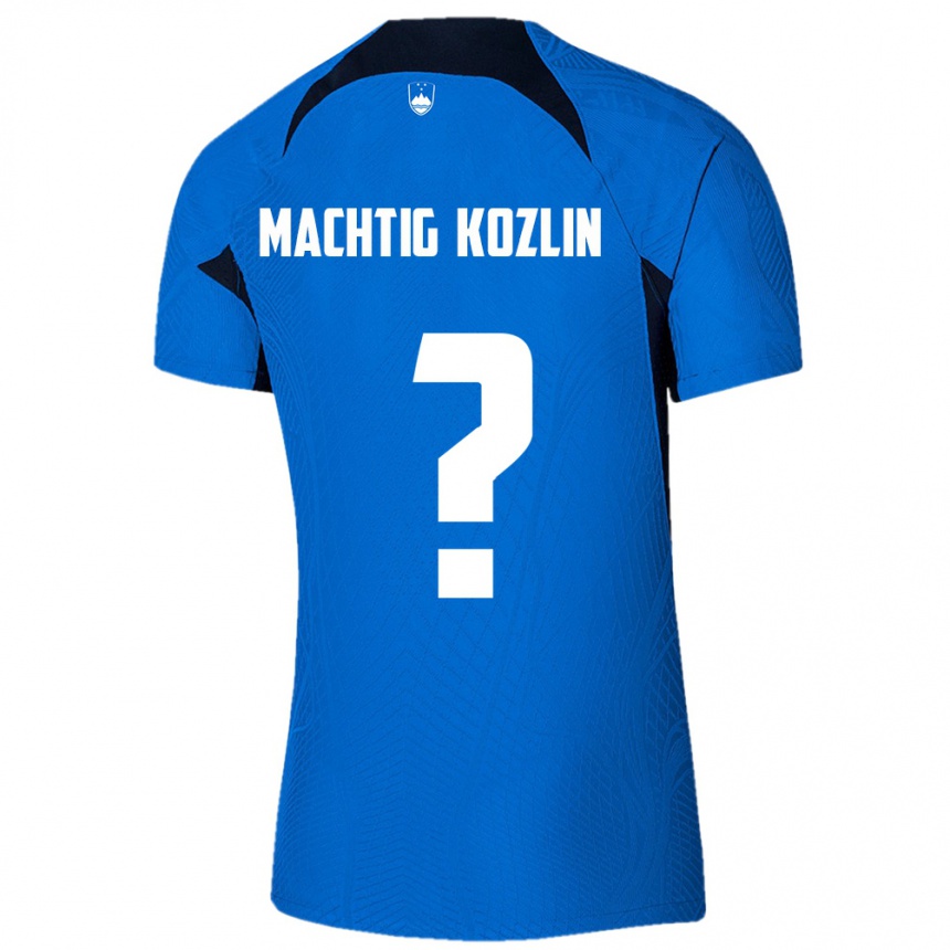 ילדים כדורגל סלובניה Vid Mächtig Kozlin #0 כחול לבן הרחק ג'רזי 26-28