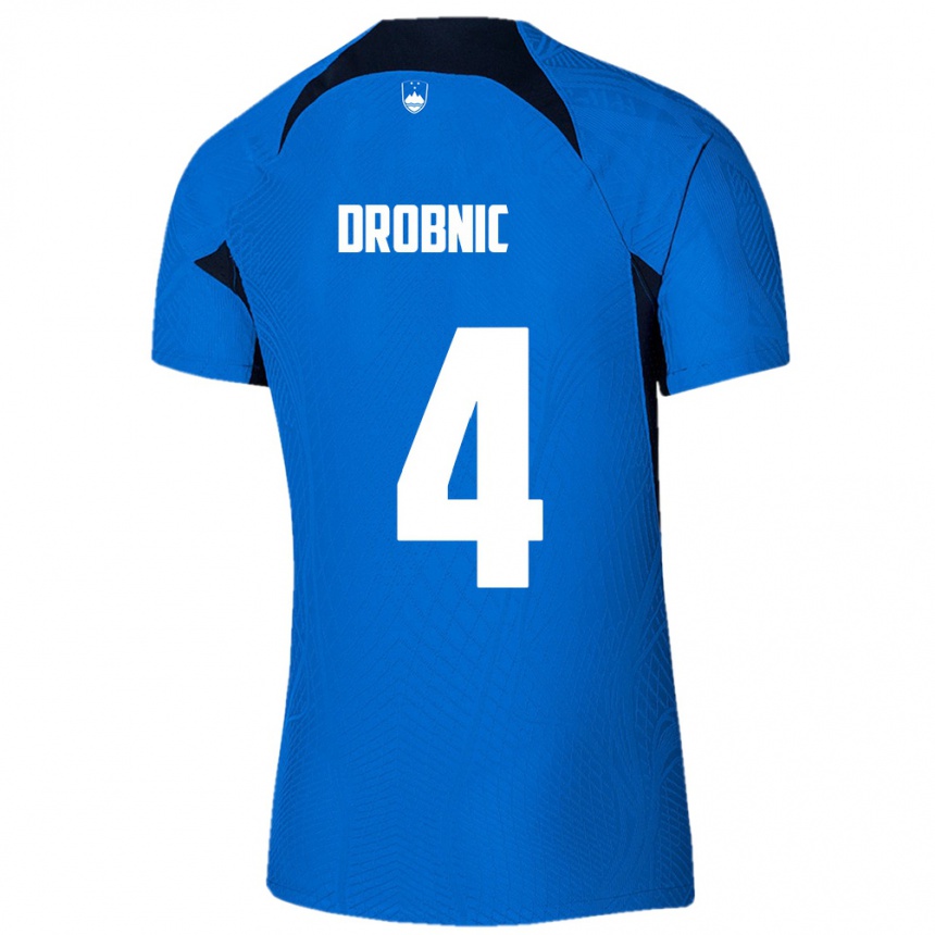 ילדים כדורגל סלובניה Matic Drobnic #4 כחול לבן הרחק ג'רזי 26-28
