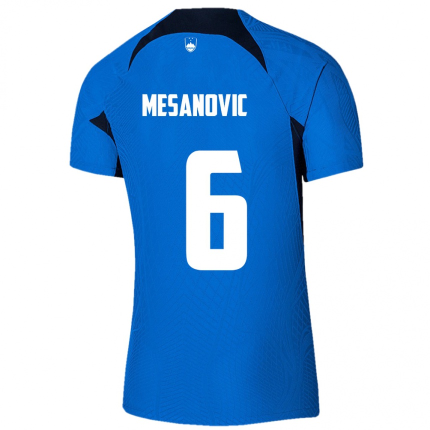 ילדים כדורגל סלובניה Emin Mesanovic #6 כחול לבן הרחק ג'רזי 26-28