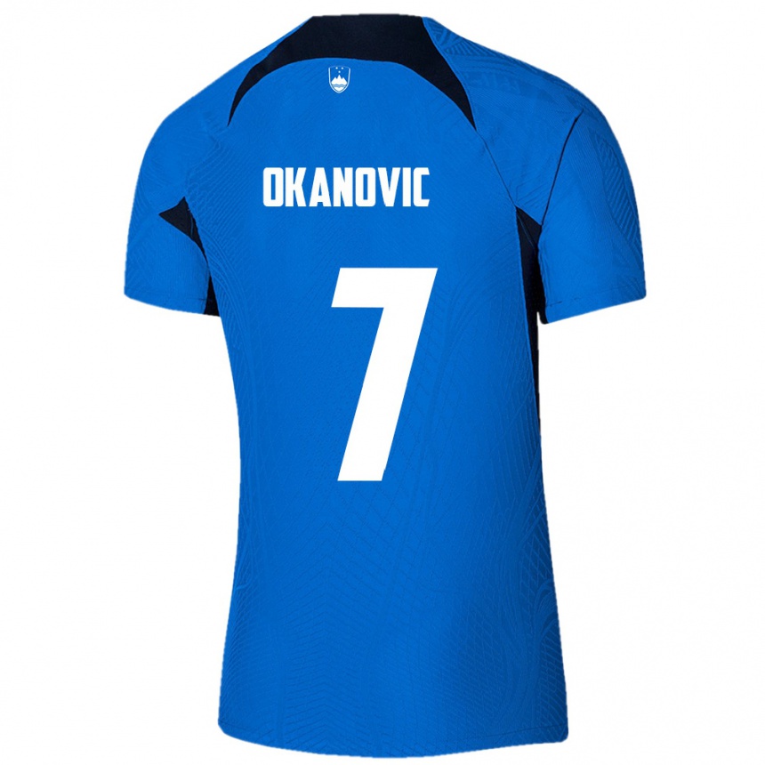 ילדים כדורגל סלובניה Deen Okanovic #7 כחול לבן הרחק ג'רזי 26-28