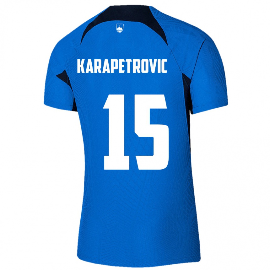ילדים כדורגל סלובניה Luka Karapetrovic #15 כחול לבן הרחק ג'רזי 26-28